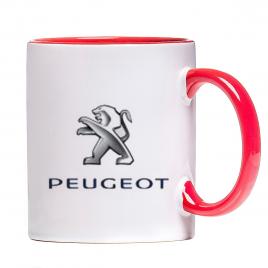 Cana personalizata ,Peugeot,ceramica alba cu maner si interior rosu, 330 ml