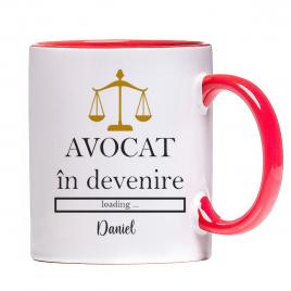 Cana personalizata Avocat in devenire ,ceramica alba cu interior si maner colorat, 330 ml