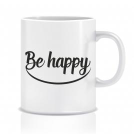 Cana personalizata Be happy,ceramica alba , 330 ml