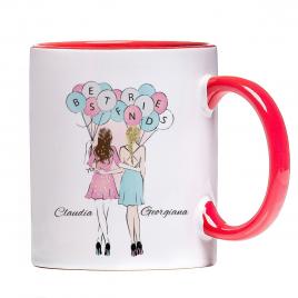 Cana personalizata Best friends,ceramica alba cu interior si maner colorat, 330 ml