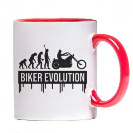 Cana personalizata Biker evolution,ceramica alba cu interior si maner colorat, 330 ml