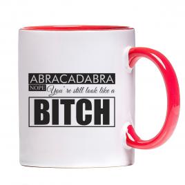 Cana personalizata Bitch,ceramica alba cu interior si maner colorat, 330 ml