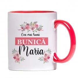 Cana personalizata Cea mai buna Bunica ,ceramica alba cu interior si maner colorat, 330 ml