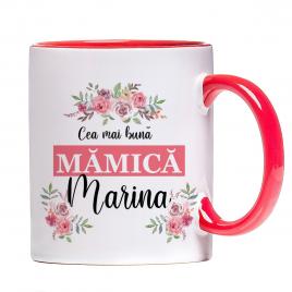 Cana personalizata Cea mai buna Mamica ,ceramica alba cu interior si maner colorat, 330 ml