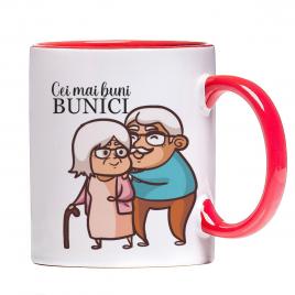 Cana personalizata Cei mai buni Bunici!,ceramica alba cu interior si maner colorat, 330 ml