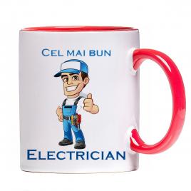 Cana personalizata Cel mai bun eleectrician ,ceramica alba cu interior si maner colorat, 330 ml