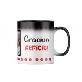 Cana personalizata Craciun fericit,ceramica alba termosensibila, 330 ml