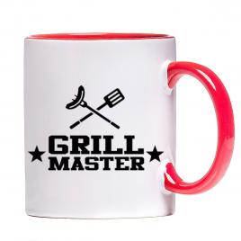 Cana personalizata Grill master,ceramica alba cu interior si maner colorat, 330 ml