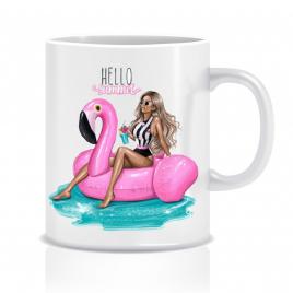 Cana personalizata Hello summer ,ceramica alba , 330 ml