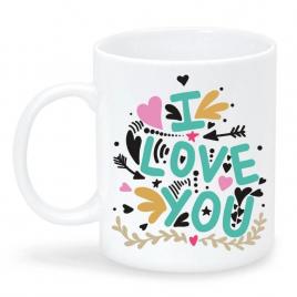 Cana personalizata I love you ,ceramica alba , 330 ml