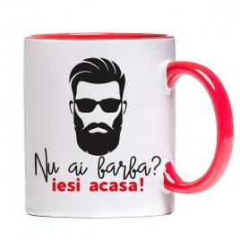 Cana personalizata Nu ai barba? ,ceramica alba cu interior si maner colorat, 330 ml