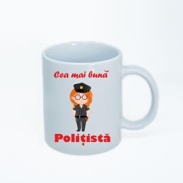 Cana personalizata Politista,ceramica alba , 330 ml