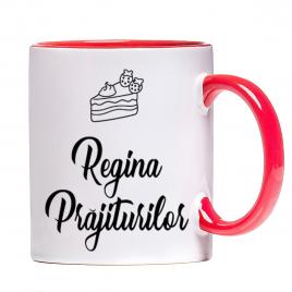 Cana personalizata Regina prajiturilor,ceramica alba cu interior si maner colorat, 330 ml