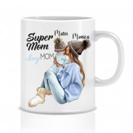 Cana personalizata Super mom,ceramica alba , 330 ml
