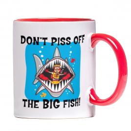 Cana personalizata The big fish! ,ceramica alba cu interior si maner colorat, 330 ml
