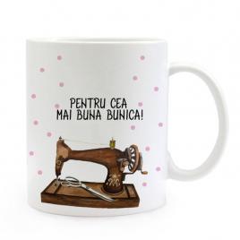 Cana personalizata cea mai buna bunica,ceramica alba , 330 ml