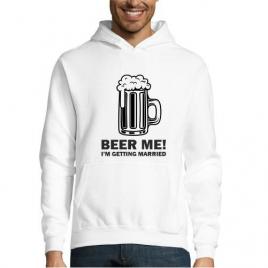 Hanorac Barbati   , ”Beer me! ”  ,XL , Alb
