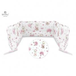 Miminu - aparatoare pentru patut 120x60 cm, din bumbac, cu inaltimea de 30 cm, cu volanase, cu panglici, design, pink ballerina