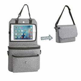 Organizator auto si pentru carucior, 3 in 1, transformabil in gentuta mamici, cu suport pentru tableta, ipad, cu buzunare, freeon, grey