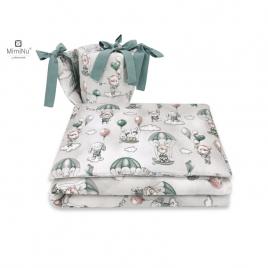 Miminu - lenjerie patut 3 piese, cu protectie laterala, parachutes olive, din bumbac, pentru patut 120x60 cm