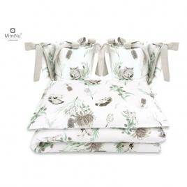 Miminu - lenjerie patut cu 4 piese, cu doua protectii laterale, australian animals beige, din bumbac, pentru patut 120x60 cm