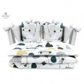 Miminu - lenjerie patut cu 4 piese, cu doua protectii laterale, childrens journey grey, din bumbac, pentru patut 120x60 cm