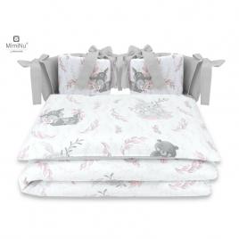 Miminu - lenjerie patut cu 4 piese, cu doua protectii laterale, lulu rose, din bumbac, pentru patut 120x60 cm