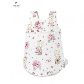 Miminu - sac de dormit pentru bebelusi, de iarna, cu volanase, din bumbac, cu fermoar lateral, cu capse pe umar, 70 cm, 0 – 6 luni, 2.5 tog, design, pink ballerina