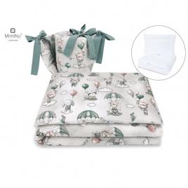 Miminu - set lenjerie patut 5 piese, cu pilota si perna, din bumbac, pentru patut 120x60 cm, parachutes olive