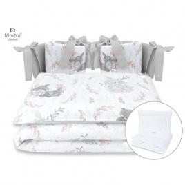 Miminu - set lenjerie patut cu 6 piese, cu pilota si perna, cu doua aparatori laterale, din bumbac, pentru patut 120x60 cm, lulu rose