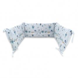 Qmini - aparatoare pentru patut 120x60 cm, din bumbac, 180x30 cm, cu panglici, fox and rabbit, blue