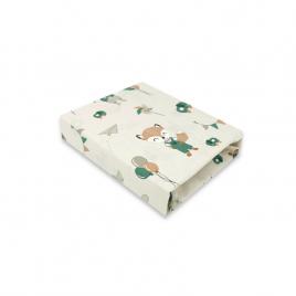 Qmini - cearceaf cu elastic pentru patut 120x60 cm, din bumbac, fox and rabbit, beige