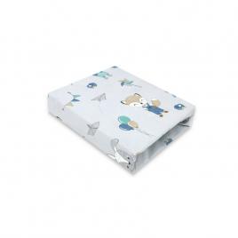 Qmini - cearceaf cu elastic pentru patut 120x60 cm, din bumbac, fox and rabbit, blue