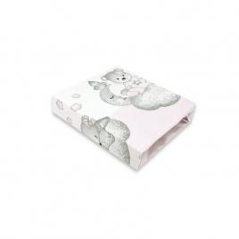 Qmini - cearceaf cu elastic pentru patut 120x60 cm, din bumbac, teddy bear with pink heart