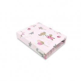 Qmini - cearceaf cu elastic pentru patut 140x70 cm, din bumbac, fox and rabbit, pink