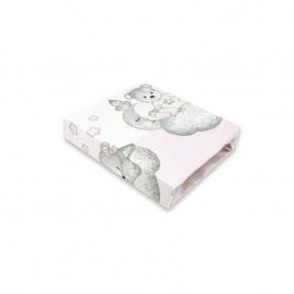 Qmini - cearceaf cu elastic pentru patut 140x70 cm, din bumbac, teddy bear with pink heart