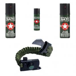 Kit Pentru Autoaparare format din 3 spray lacrimogen 60 ml plus Bratara multifunctionala,fluer, cutit, busola, cremene