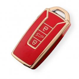 Husa cheie vw touareg 2020-2023 smartkey 3 butoane tpu rosu cu contur auriu