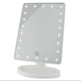 Oglinda pentru machiaj cu 22 led-uri, cu suport, dreptunghiulara,  alba, 22,5 cm x 16 cm