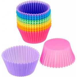 Set 12 forme de copt pentru briose, Multicolore, Din silicon termorezistent, 6.5 cm, Reutilizabile
