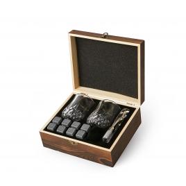 Set 2 pahare de whiskey + 8 pietre de gheata premium Whiskey Stones in cutie din lemn, Vivo