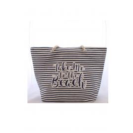 Geanta pentru plaja, cu dungi alb-albastru, Take me to the Beach, 53 x 38 cm, Vivo