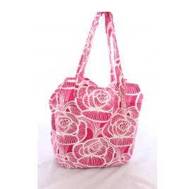 Geanta pentru plaja, cu flori, alb-roz, BB820, 47 x 46.5 cm, Vivo