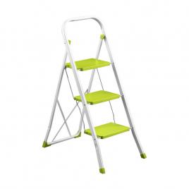 Scara pliabila din otel cu trei trepte antiderapante, verde, PT2063CZ-3HL, VIVO