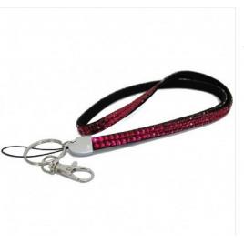 Snur ecuson, legitimatie sau chei, decorat cu pietricele, carabina metalica, 54 cm, hot pink, Vivo