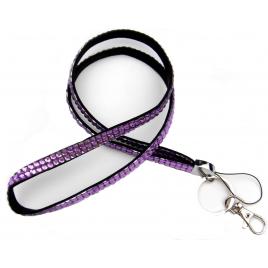 Snur ecuson,legitimatie sau chei, decorat cu pietricele, carabina metalica, 54 cm, purple kuror, Vivo