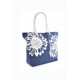Geanta pentru plaja, albastru inchis cu flori albe, 46 x 34.5 cm, BB0865C