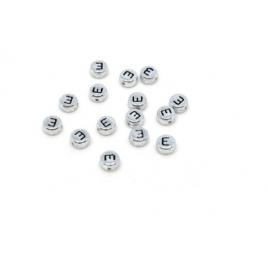Margele acrlice cu litera E rotunde, 7 mm, Silver, 100 bucati, Vivo AK701