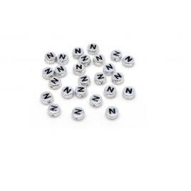 Margele acrlice cu litera N rotunde, 7 mm, Silver, 100 bucati, Vivo AK701
