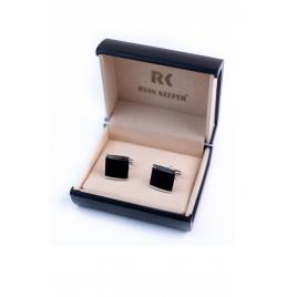 Set butoni camasa elegant, Argintiu/Negru, patrat, 15 mm, Ryan Keeper, A4